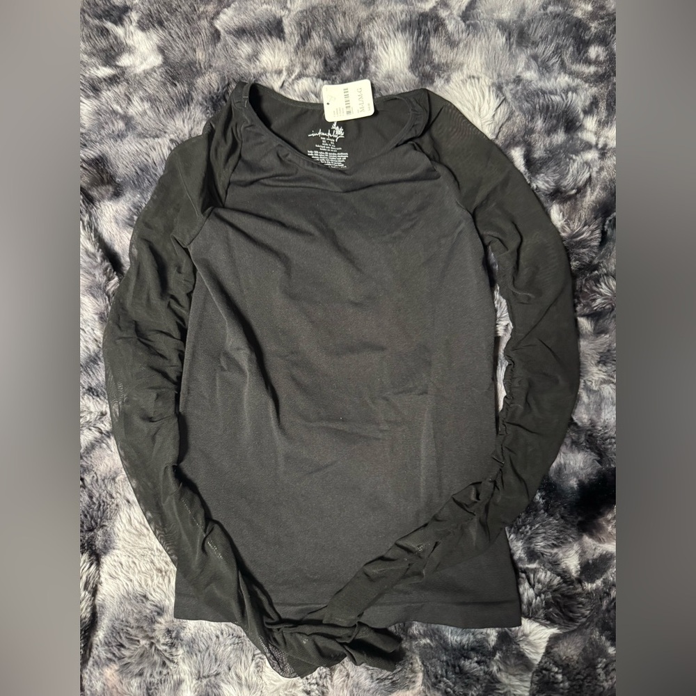 Free People Mesh Black Long Sleeve Top